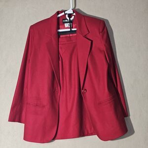 Vintage Sag Harbor Petites  2 Piece Red Wool Skirt Suit Size 8/6 Petite Workwear